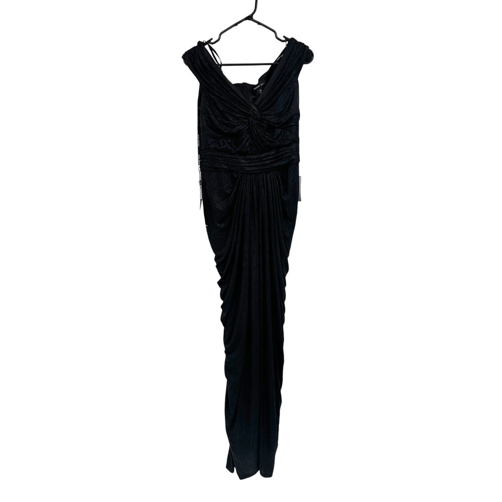 Tadashi Shoji Ellery Draped Metallic Jersey Gown in‎ Black M NEW - Picture 2 of 7